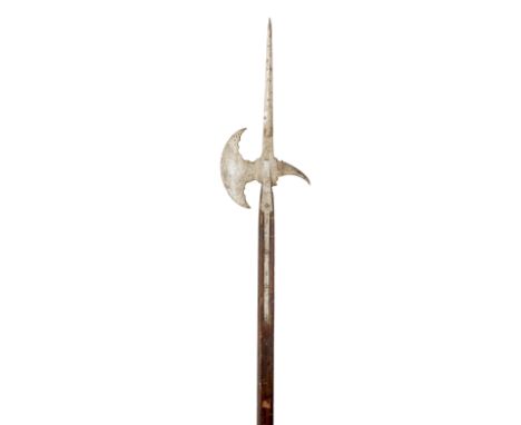 A RARE HALBERD, FIRST HALF OF THE 16TH CENTURY, GERMAN OR SWISS with tapering terminal spike of diamond-section formed with a