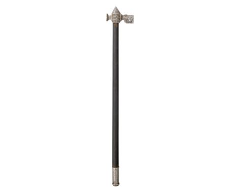 A GERMAN CEREMONIAL MINERS GUILD AXE, LATE 17TH CENTURY AND A SPONTOON, MID-18TH CENTURY the first with rectangular axe-blade
