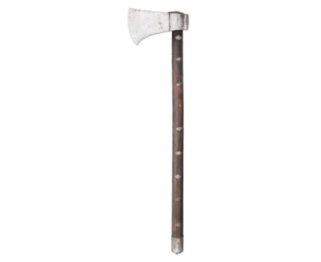 ‡ AN INDIAN AXE (TABAR), LATE 18TH/19TH CENTURY with wedge-shaped head formed with a slightly curved cutting edge, punched wi