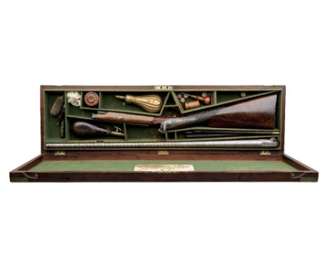 A CASED 15 BORE PERCUSSION SPORTING GUN BY BURNETT, SOUTHAMPTON, LONDON PROOF MARKS, CIRCA 1850 with signed rebrowned twist s