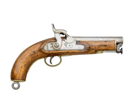 A .577 CALIBRE VICTORIAN PISTOL OF COASTGUARD TYPE, DATED 1847 of regulation type, the barrel stamped at the breech 'TP' crow