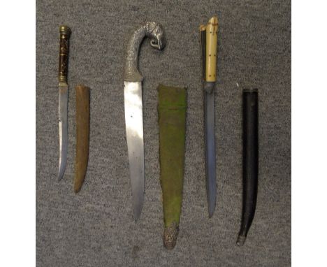 ˜A BALKAN DAGGER (BICHAQ), A TURKISH DAGGER AND AN INDIAN DAGGER (KHANJAR), 19TH/20TH CENTURIES the first with straight singl