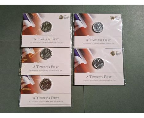 2013 Royal Mint "A Timeless First" £20 (twenty pound) fine silver coin, George and the Dragon x 5, sealed.