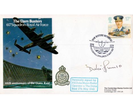 World War II FDC Signed by H. K Duke Munro Radar Operator, Titled The Dam Busters 617 Squadron Royal Air Force. 44th Annivers