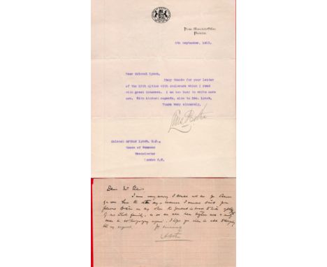 Louis Botha TLS dated Pretoria 8th September 1911 to Colonel Arthur Lynch MP on the printed stationary of the Prime Minister'