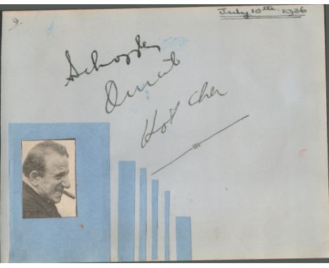 Actor, Jimmy Durante signed vintage album page dated 1936 inscribed Schnozzle Durante. Good condition. All autographs come wi
