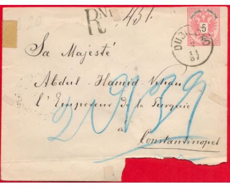 Envelope Addressed To Abdul Hamid II Sultan of Ottoman Empire With 5 Postmarks and Wax Seal Stamp. Good Item. Showing Signs o