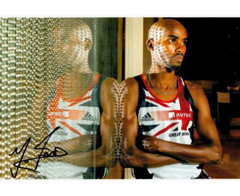 Mo Farah signed 12x8 colour photo. Sir Mohamed Muktar Jama Farah CBE OLY (born 23 March 1983), known as Mo Farah is a Somali-