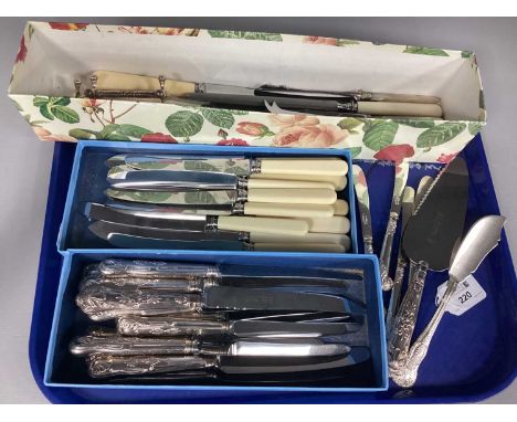A Victorian Hallmarked Silver Kings Pattern Master Butter Knife, P.W, Dublin 1833; A Set of Four Hallmarked Silver Handled De
