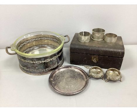 An Australian Sterling Silver Napkin Ring, W.J Sanders, of plain design with wavy band, together with two hallmarked silver n