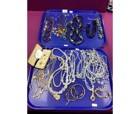 A Collection of Faceted Bead Necklaces, gilt chains and a button set, in a fitted case, and a small selection of modern bead 