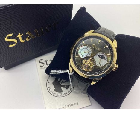 Stauer 1777; A Modern Automatic Gent's Wristwatch, the signed abalone style dial with seconds subsidiary dial and sun and moo