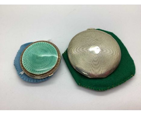 An Art Deco Hallmarked Silver Blue Guilloche Enamel Powder Compact, C&amp;N(?), Birmingham 1929, of circular form (enamel dam