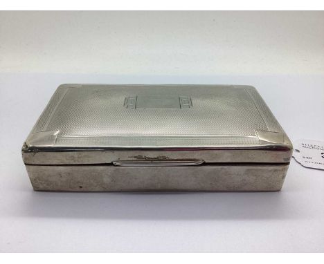 A Hallmarked Silver Cigarette Box, T&amp;S, Chester 1936, the hinged lid of engine turned design, with vacant centre cartouch