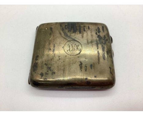 A Hallmarked Silver Cigarette Case, part engine turned, initialled cartouche, engraved to reverse "J.J.REDMAN" "WITH BEST WIS