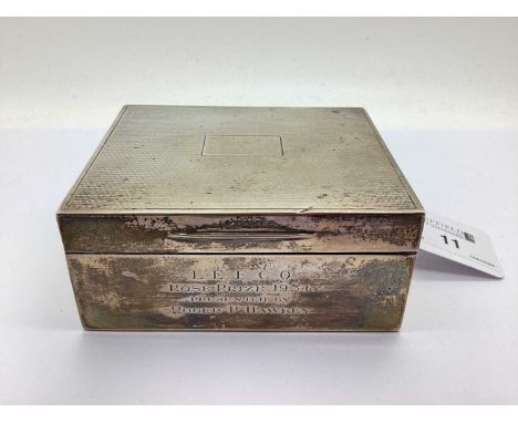 A Vintage Hallmarked Silver Cigarette Box, (makers mark rubbed), London 1933, the hinged lid with allover engine turned desig