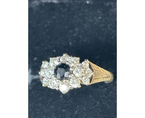 9ct Gold ring set with sapphire &amp; cz stones Size Q 2.4g 