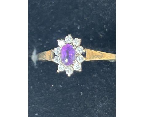 9ct Gold ring set with purple &amp; cz stones Size U 1.5g 