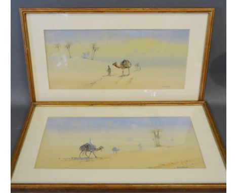 R. Montague, Desert Scenes with Figures, a pair of watercolours, 17 x 36 cms 