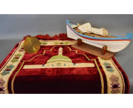 A Brass Barometer by Negretti and Zambra, London together with a Turkish prayer mat and a model pond yacht 