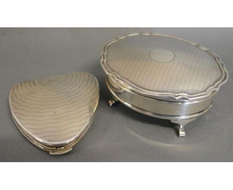 A London Silver Compact of Heart Form, together with a Birmingham Silver Small Jewellery Casket 