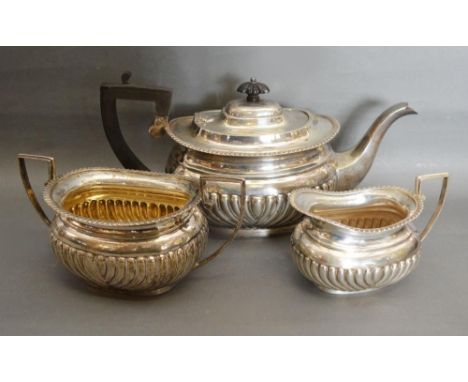 A Victorian Silver Three Piece Tea Service of Half Lobed Form, Chester 1898, 32ozs. 