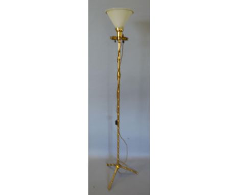 A Brass Lamp Standard in the form of Bamboo with triform base 