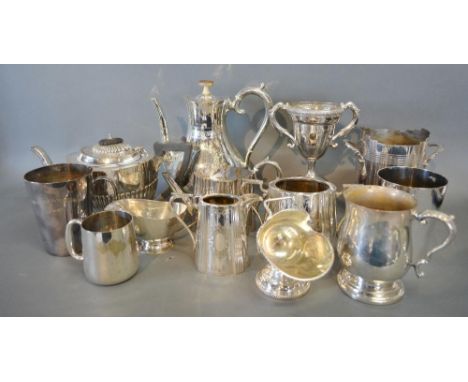 A Silver Plated Three Piece Tea Service, together with a collection of other plated items 