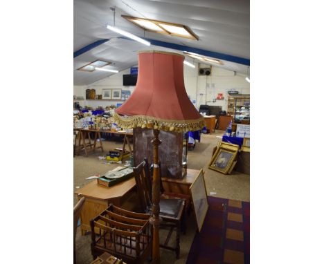 20TH CENTURY STANDARD LAMP WITH FLORAL CARVED DETAIL AND PINK SHADE