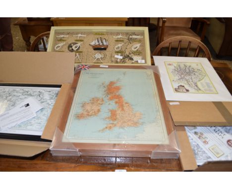 MIXED LOT COMPRISING A FRAMED DISPLAY OF MARINE KNOTS, A REPRODUCTION MAP OF NORWICH, REPRODUCTION ORDNANCE SURVEY MAPS OF WY