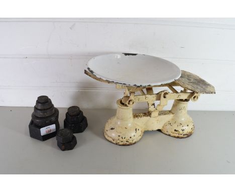 VINTAGE KITCHEN SCALES AND IRON WEIGHTS