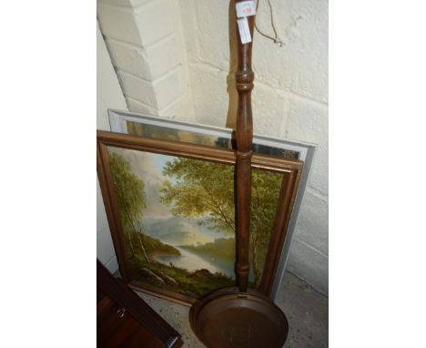 MIXED LOT COMPRISING COPPER BED WARMING PAN, PRINT AFTER CONSTABLE AND A FURTHER OLEOGRAPH PRINT OF A LOCH SCENE (3)