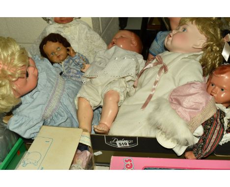 A COLLECTION OF ASSORTED DOLLS, to include bisque head doll marked 'Germany 036 - 3½' to back of neck, sleeping blue glass ey