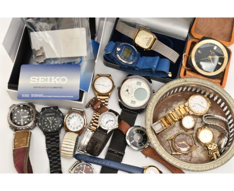 A BOX OF ASSORTED WATCHES, to include ladies and gents wristwatches to include two ladies Seiko watches, two gents Seiko wris