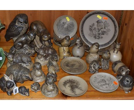 A COLLECTION OF POOLE POTTERY STONEWARE BIRDS AND ANIMALS, by Barbara Linley Adams, to include figures of owls, mice, a guine