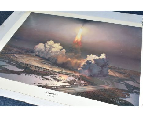 A SPECIAL EDITION PRINT LIGHTSHIP BY ATILLA HEJJA (1984) a lithograph printed depicting a spaceship taking off, signed by the