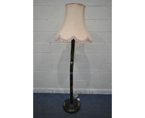 AN ORIENTAL STANDARD LAMP, with chinoiserie decoration, height to fitting 160cm (condition report: restoration needed, due to