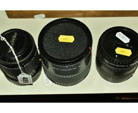 TWO PENTAX CAMERA CONVERTERS AND ONE LENS, included, SMC PENTAX-A 645 f3.5 150mm 4065638, PENTAX 67 JAPAN rear converter 2x  