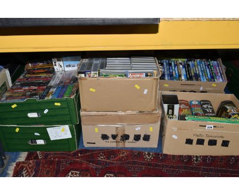 NINE BOXES OF MOSTLY FISHING DVDS AND VHS ETC to include three boxes of fishing related DVDs comprising series such as Master