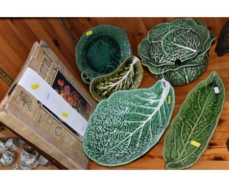 A GROUP OF CABBAGEWARE AND SIMILAR CERAMICS, comprising a covered soup tureen in the form of a cabbage, stamped Secia Portuga