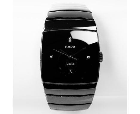 GENTLEMAN'S DIAMOND SET RADO DIASTAR JUBILE CERAMIC TITANIUM WRISTWATCH
quartz movement, ref. 129.0724.3, the square dial wit