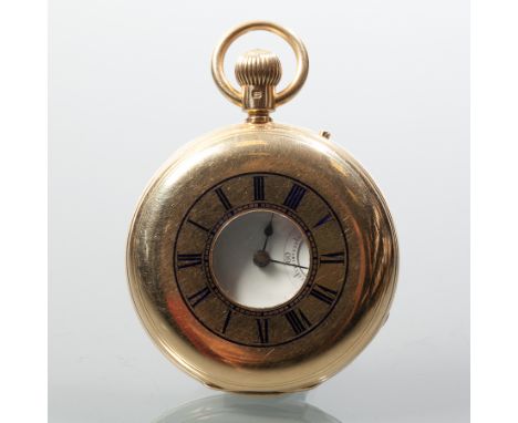 GENTLEMAN'S EIGHTEEN CARAT GOLD HALF HUNTER POCKET WATCH
signed keyless wind movement, the white dial with Roman numerals and