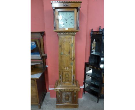 A carved pine 30-hour longcase clock, the dial signed Rogers, Leominster