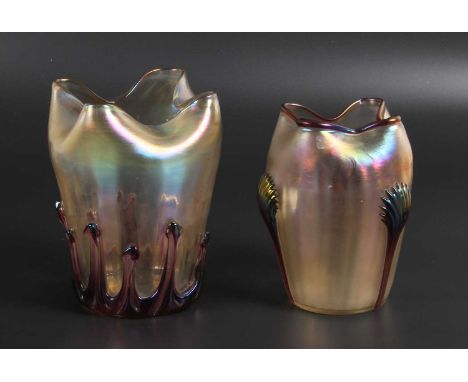 Two Loetz style iridescent glass vases, circa 1900larger h. 16cm