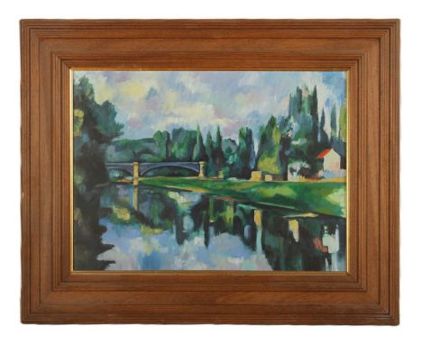 After Paul Cezanne, 20th century, The Banks of the Marne, oil on panel, 40 x 54cm