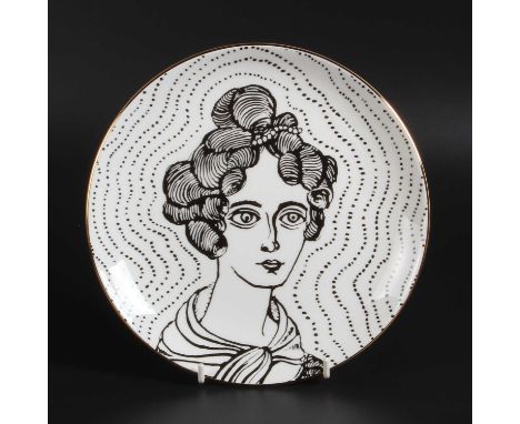 Grayson Perry RA (b. 1960), Portrait of a lady, ceramic platedia. 22cm