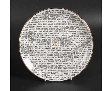 Grayson Perry RA (b. 1960), 100% Art, ceramic platedia. 22cm