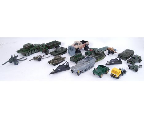 A collection of original Corgi, Dinky, Ertl diecast military vehicles to include; tanks and lorries. All unboxed.   POSTAGE: 