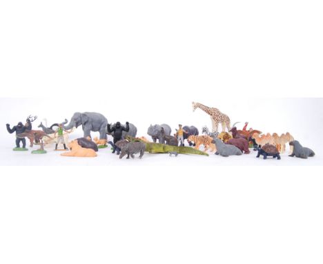 A collection of 20+ Britains plastic animals to include; an Elephant, Giraffe, Lions ,Tigers, Zoo keepers, Seals, Camels etc.