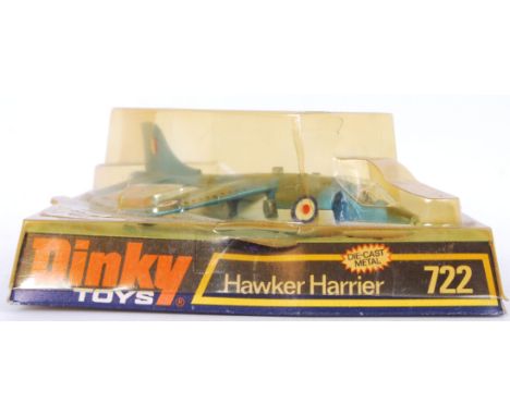 An original diecast Hawker Harrier by Dinky 722. Within original box and plastic top.&nbsp;

POSTAGE: Worldwide Postage &amp;